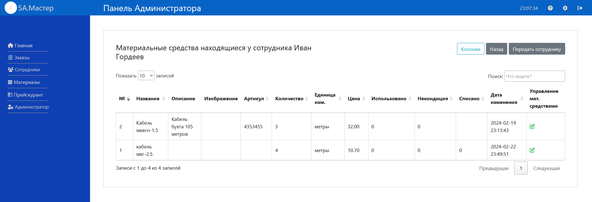 Материальные средства сотрудника