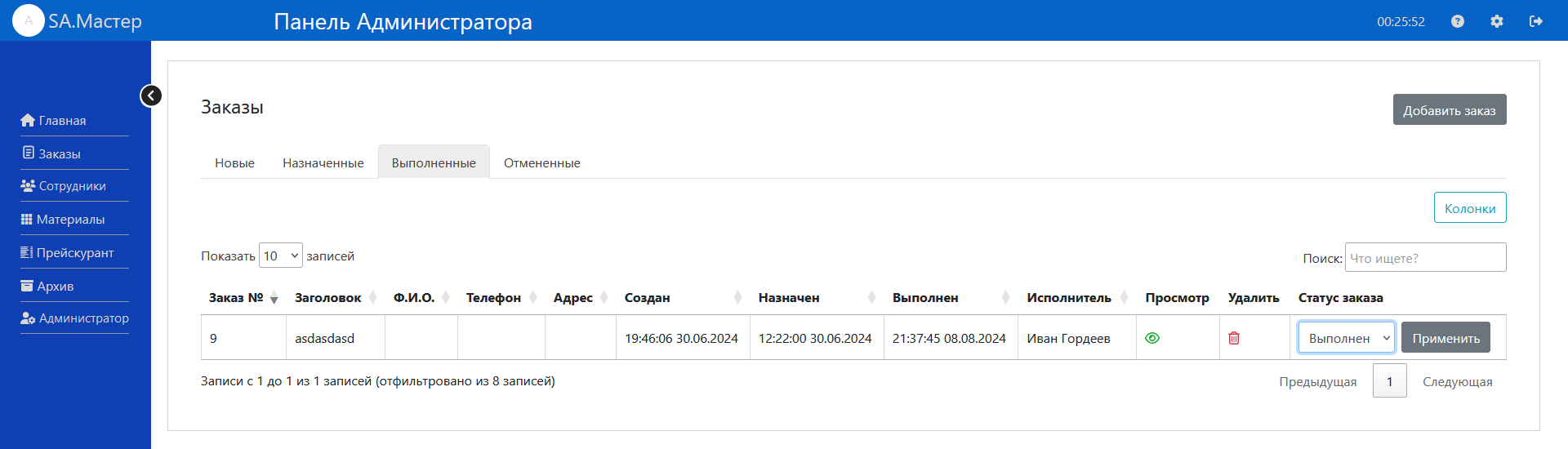 Выполненные задачи