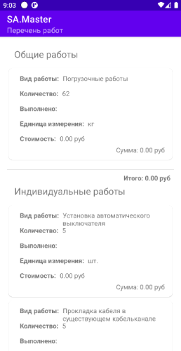 Перечень работ